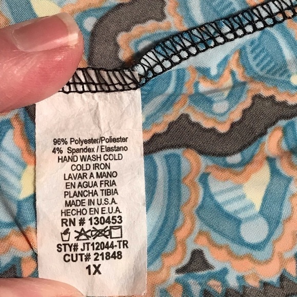 Janette Plus Womens Stretch Tunic Top Size 1X Keyhole 3/4 Sleeve Crochet Lace - Picture 7 of 7